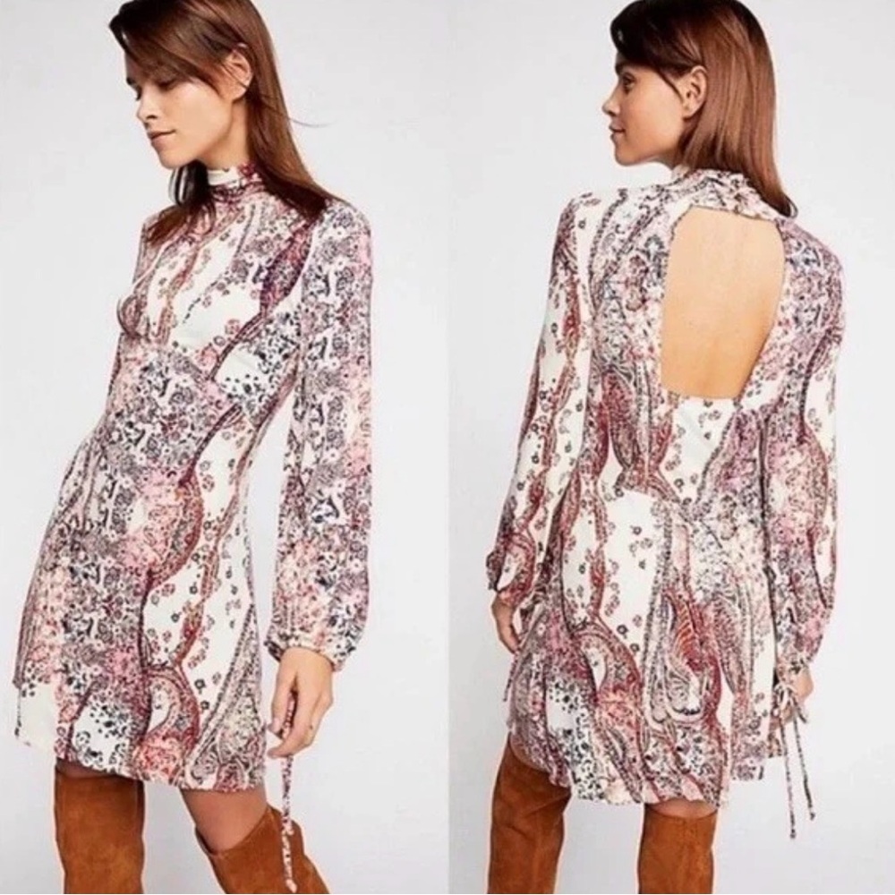 Free People Backless Paisley Dress in Pink and Cream